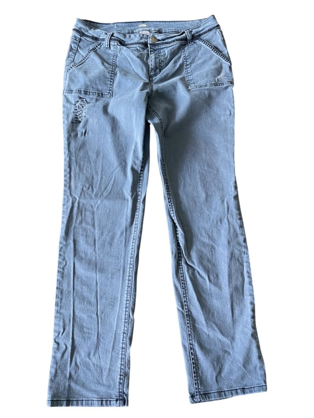 Bob Timberlake Indigo Blue Denim Style Distressed Overstitching Cotton Pant (6)